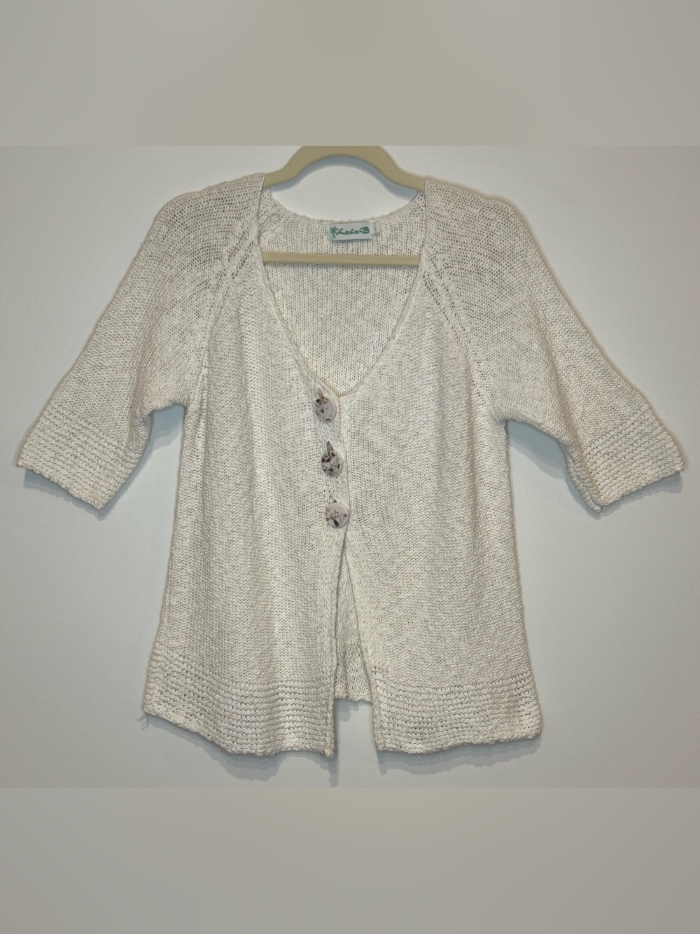 Lulu-B Women’s Cream Knit 3 Button-Front Short Sleeve Cardigan Sweater Size L